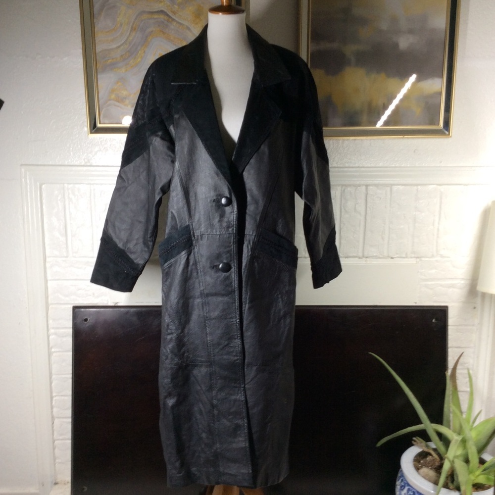 Vintage Black Suede & Leather Duster Trench coat